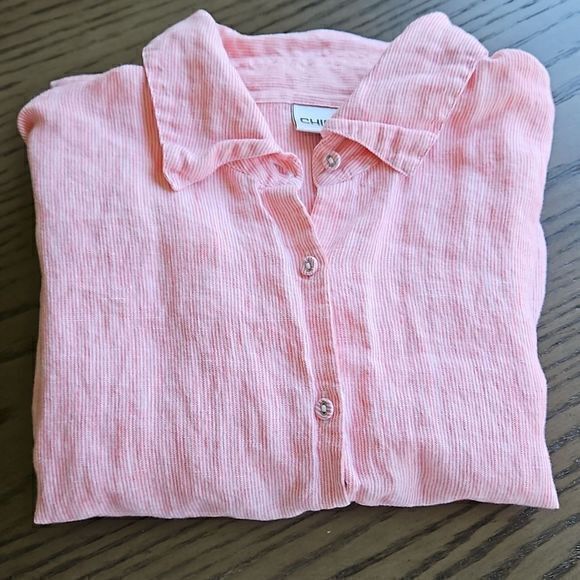 Chico's Striped Linen 3/4 Sleeve‎ Button Down with Button Up Cuffs Sz 2 - Picture 14 of 16